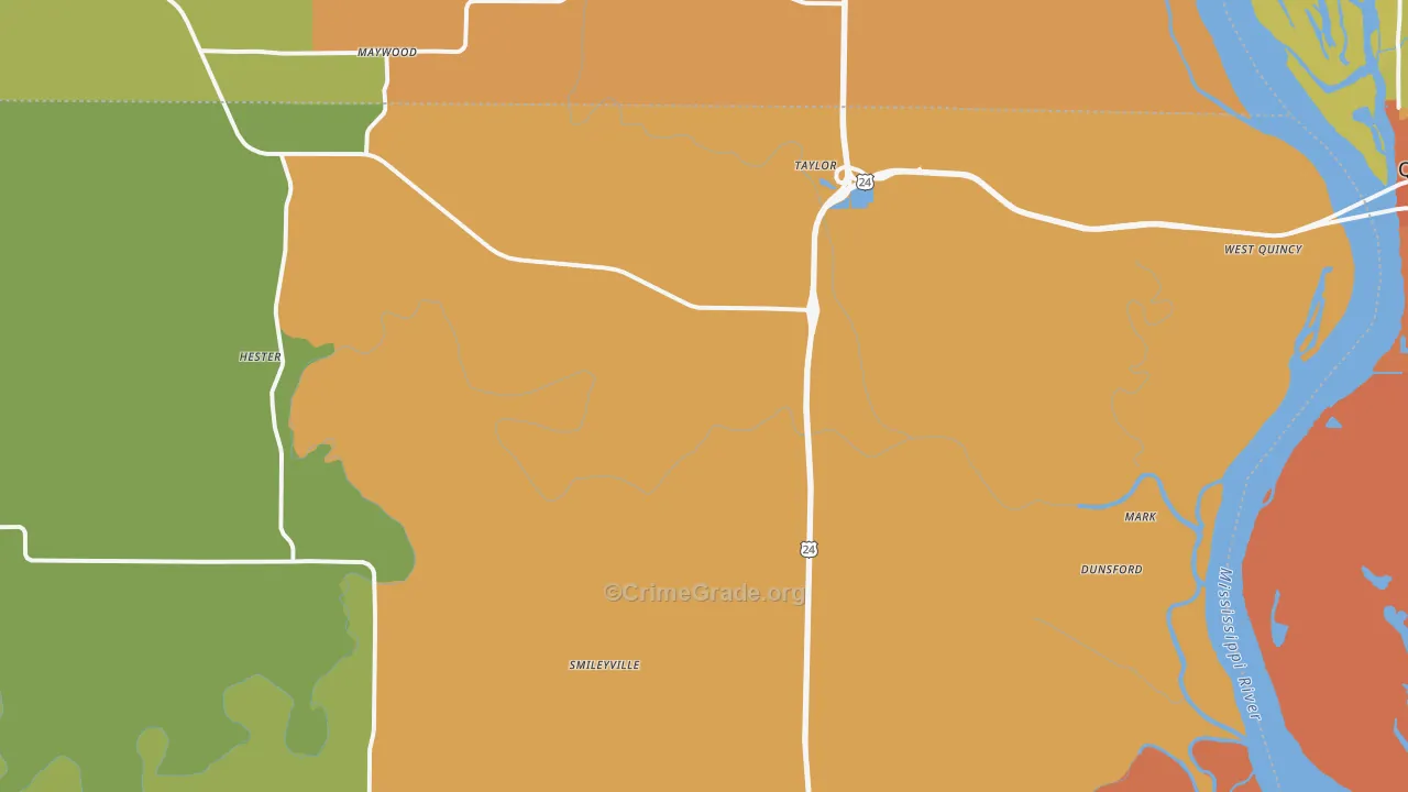 Taylor, MO Map of Burglary Rates