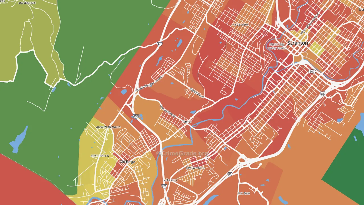 Taylor, PA Map of Burglary Rates