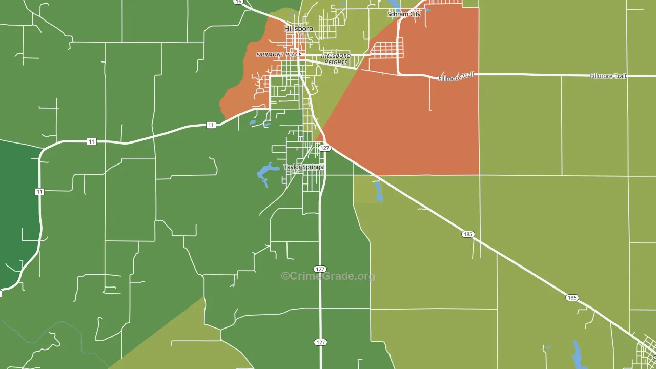 Taylor Springs, IL Map of Burglary Rates