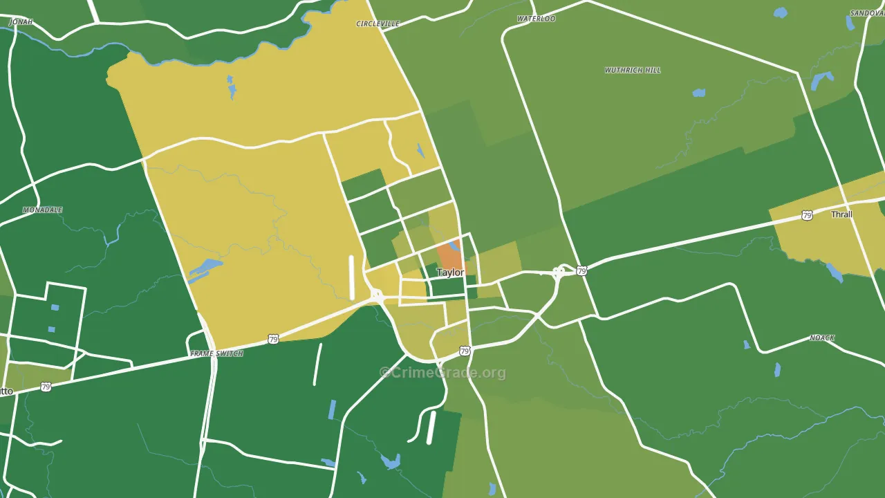 Taylor, TX Map of Burglary Rates