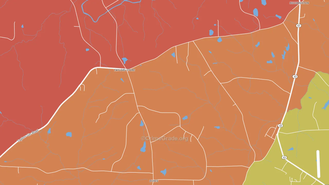 Taylors Store, NC Map of Burglary Rates