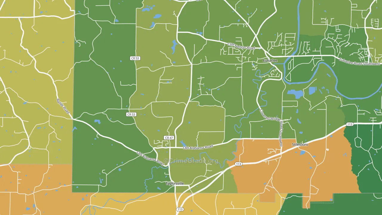 Taylorsville, GA Map of Burglary Rates