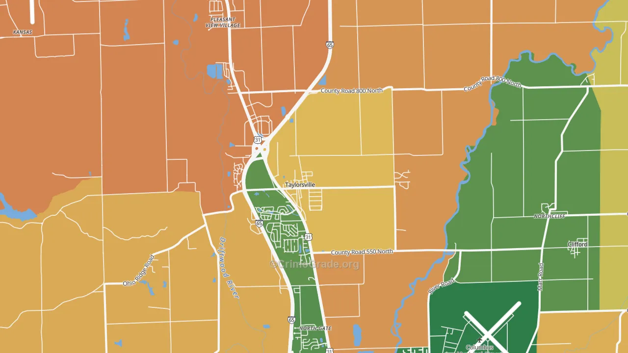 Taylorsville, IN Map of Burglary Rates