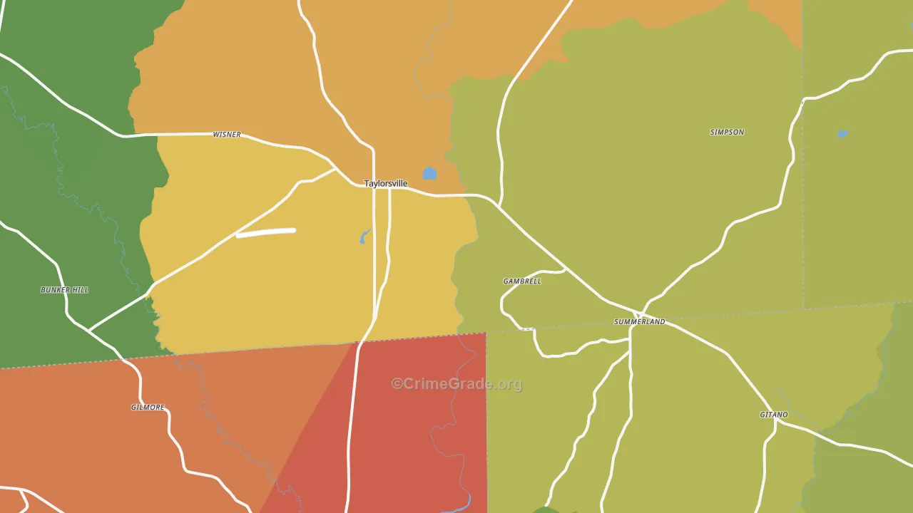 Taylorsville, MS Map of Burglary Rates