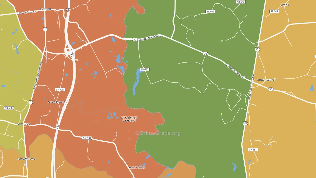 Taylorsville, VA Map of Burglary Rates