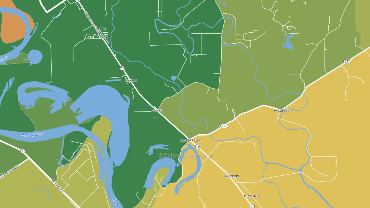 Taylortown, LA Map of Burglary Rates