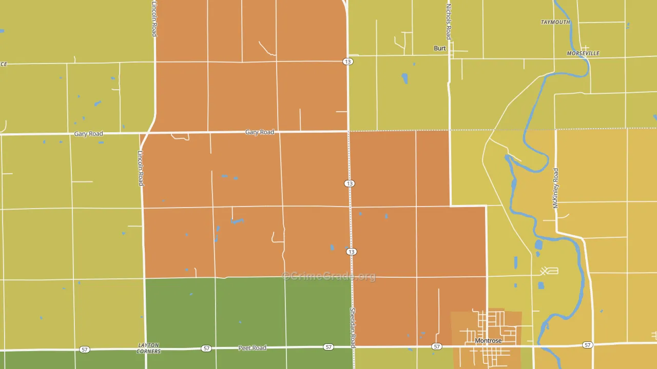 Taymouth, MI Map of Burglary Rates