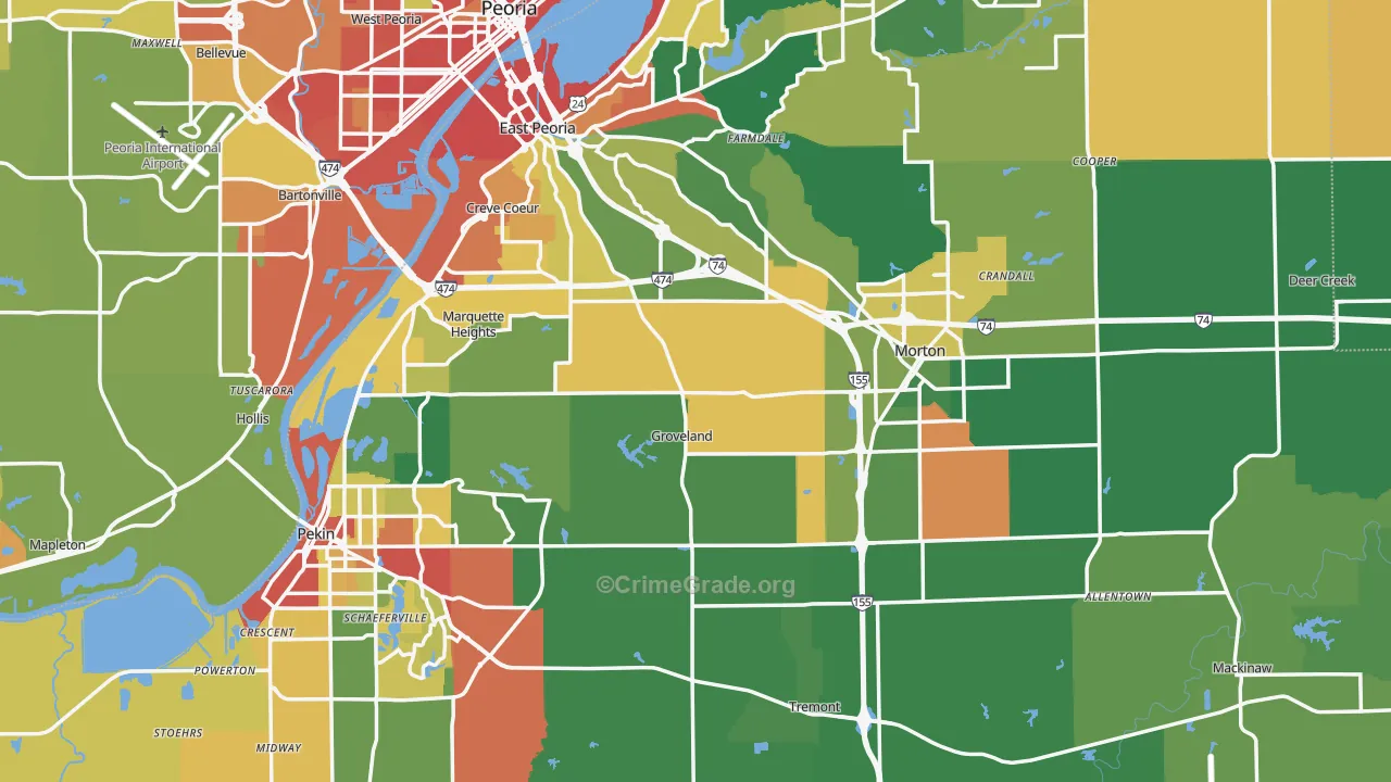 Tazewell County, IL Map of Burglary Rates
