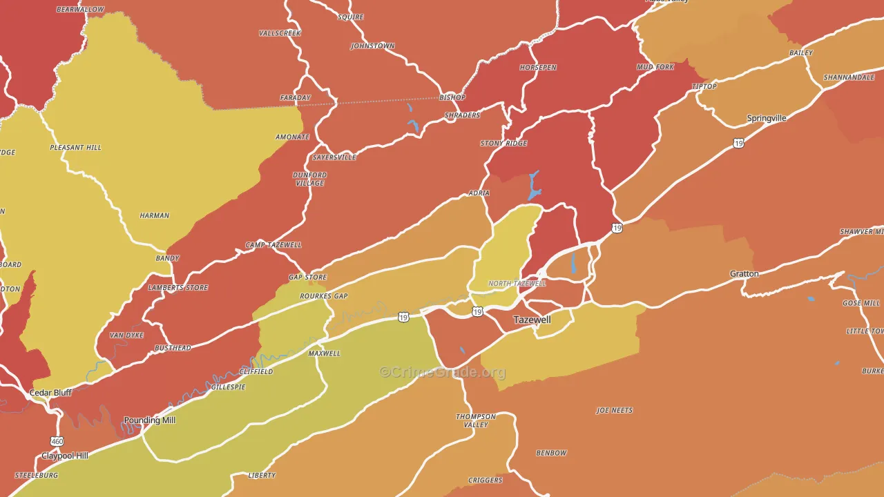 Tazewell County, VA Map of Burglary Rates