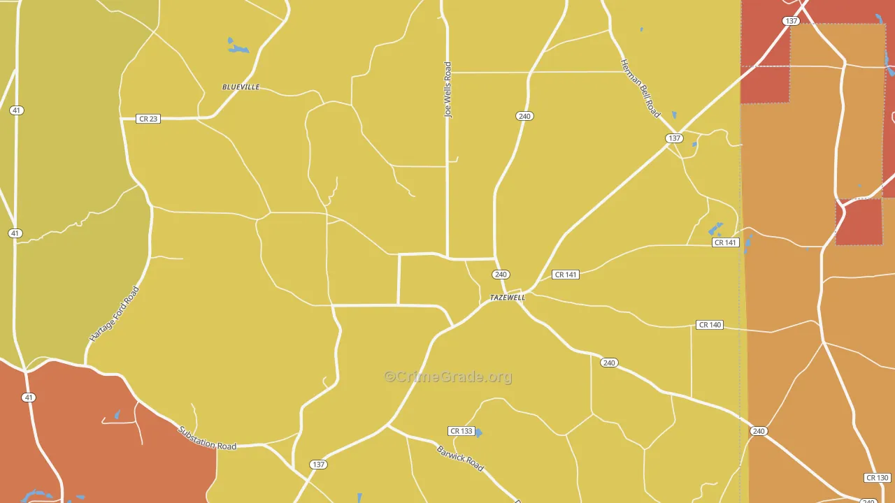 Tazewell, GA Map of Burglary Rates
