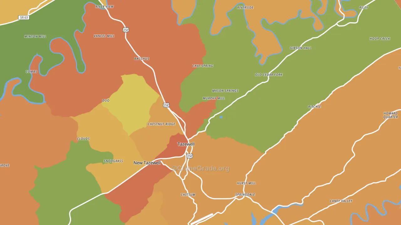 Tazewell, TN Map of Burglary Rates
