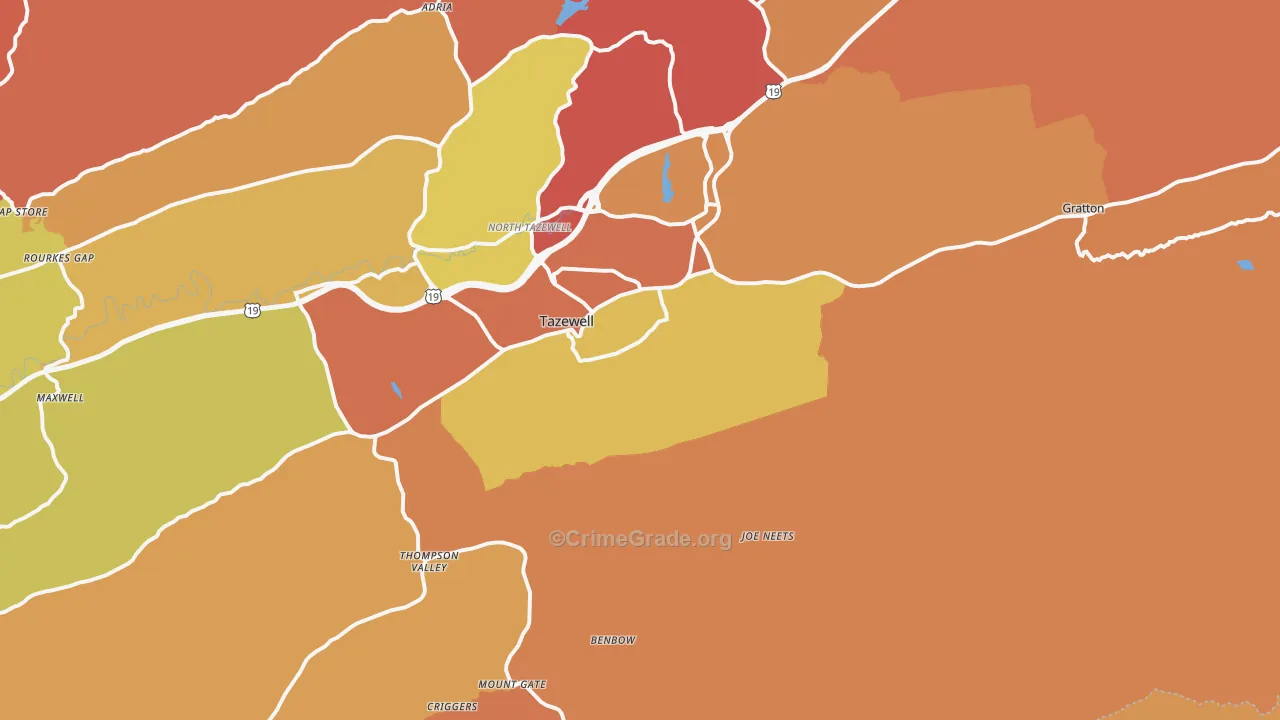 Tazewell, VA Map of Burglary Rates
