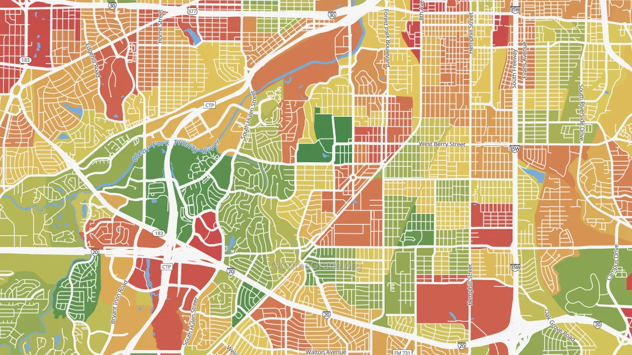 TCU-West Cliff, Fort Worth, TX Map of Burglary Rates