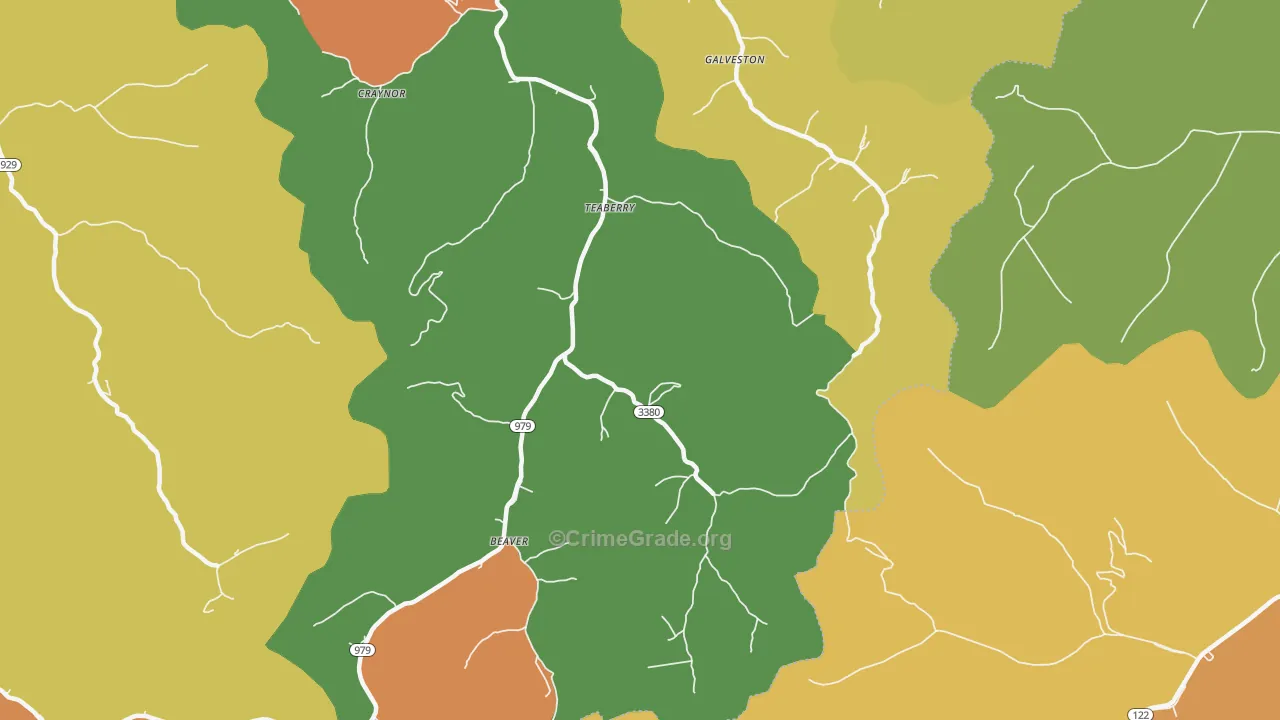 Teaberry, KY Map of Burglary Rates