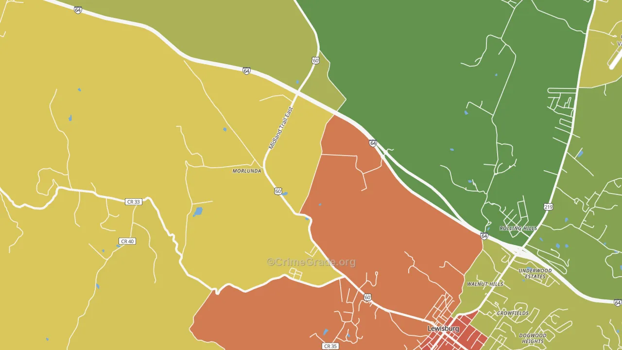 Teaberry, WV Map of Burglary Rates