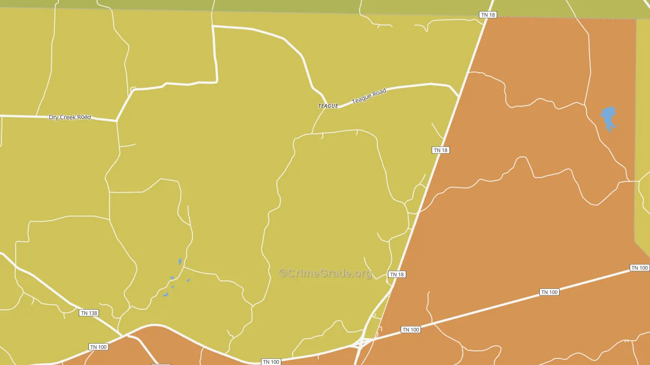 Teague, TN Map of Burglary Rates