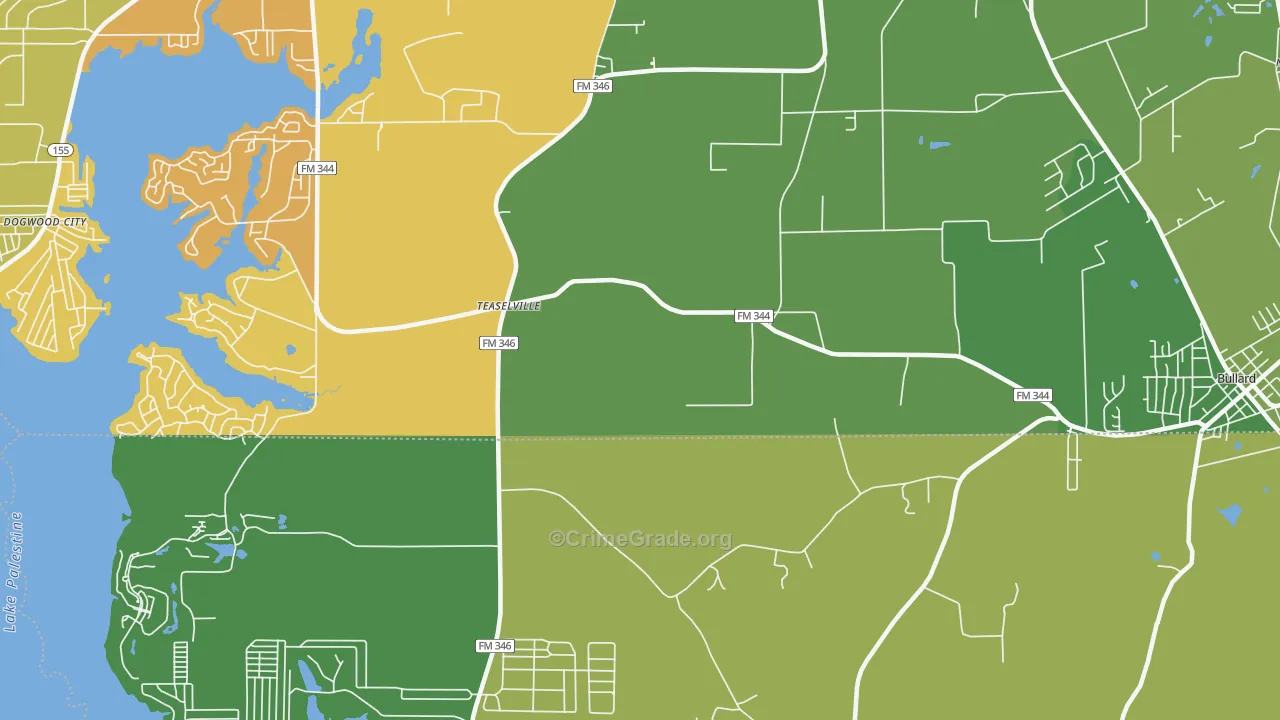 Teaselville, TX Map of Burglary Rates