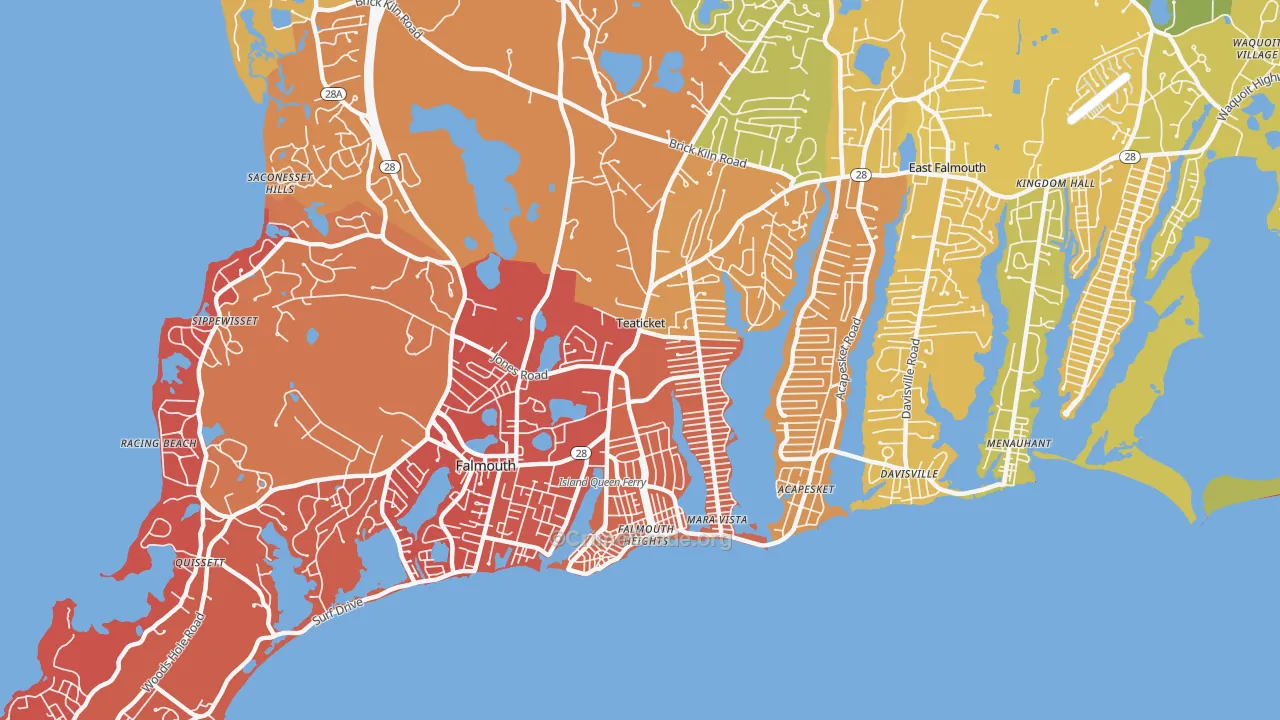 Teaticket, East Falmouth, MA Map of Burglary Rates