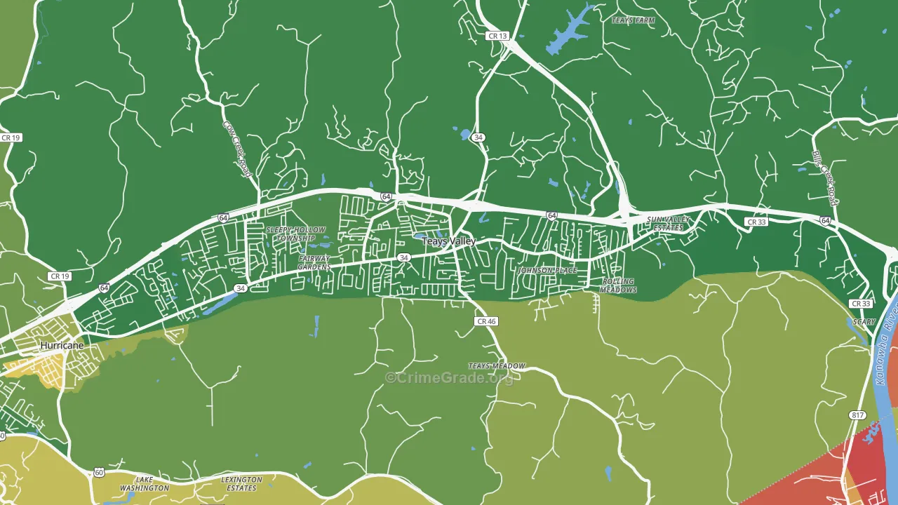 Teays Valley, WV Map of Burglary Rates