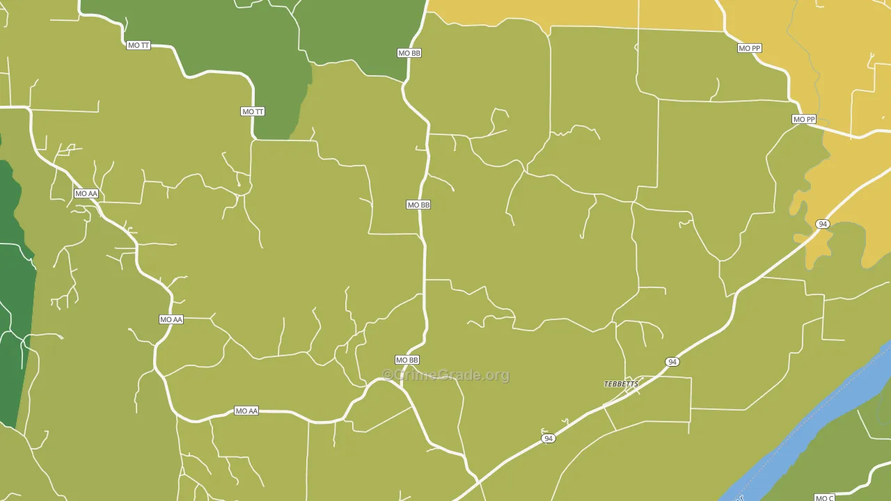 Tebbetts, MO Map of Burglary Rates
