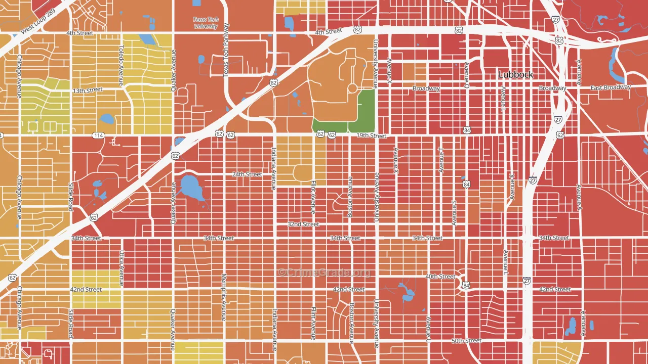 Tech Terrace-U.N.I.T., Lubbock, TX Map of Burglary Rates