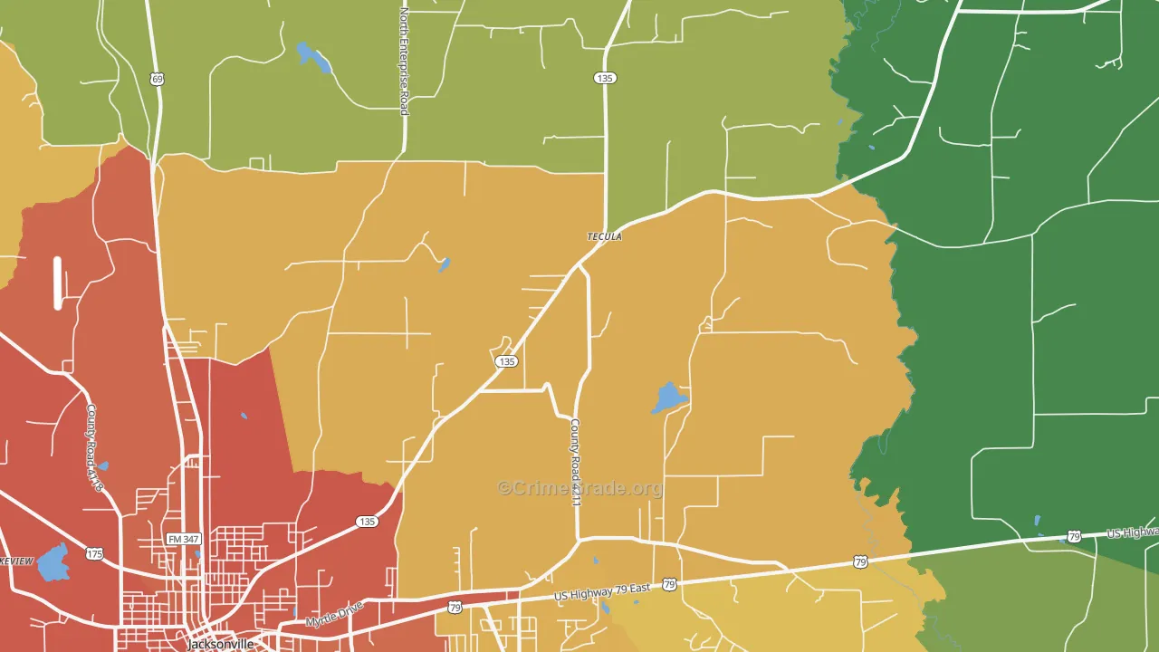 Tecula, TX Map of Burglary Rates