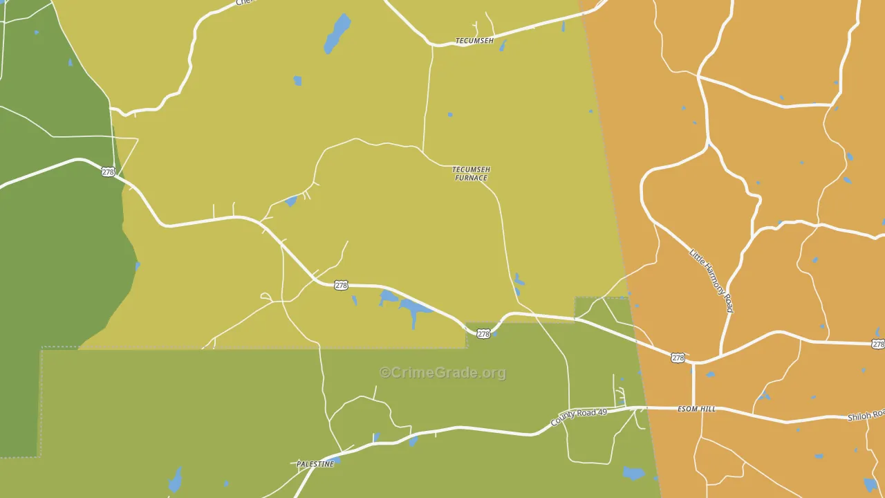 Tecumseh, AL Map of Burglary Rates