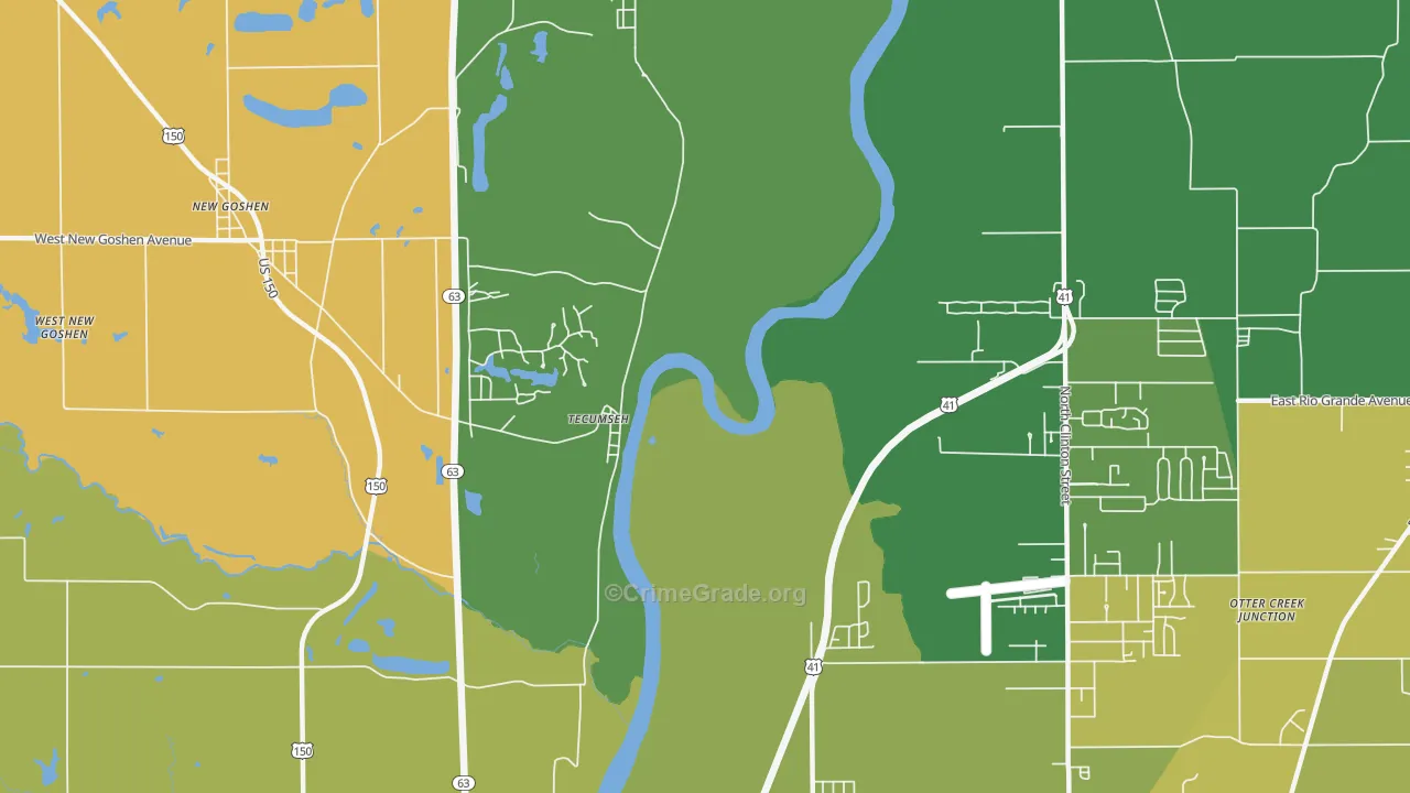 Tecumseh, IN Map of Burglary Rates