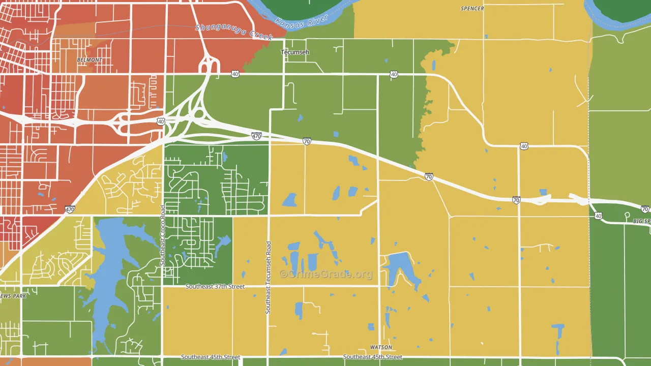 Tecumseh, KS Map of Burglary Rates