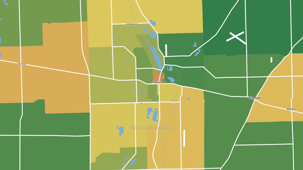 Tecumseh, MI Map of Burglary Rates