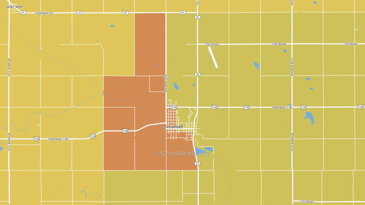 Tecumseh, NE Map of Burglary Rates
