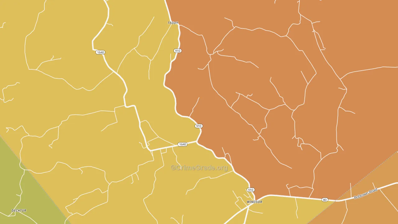Teddy, KY Map of Burglary Rates