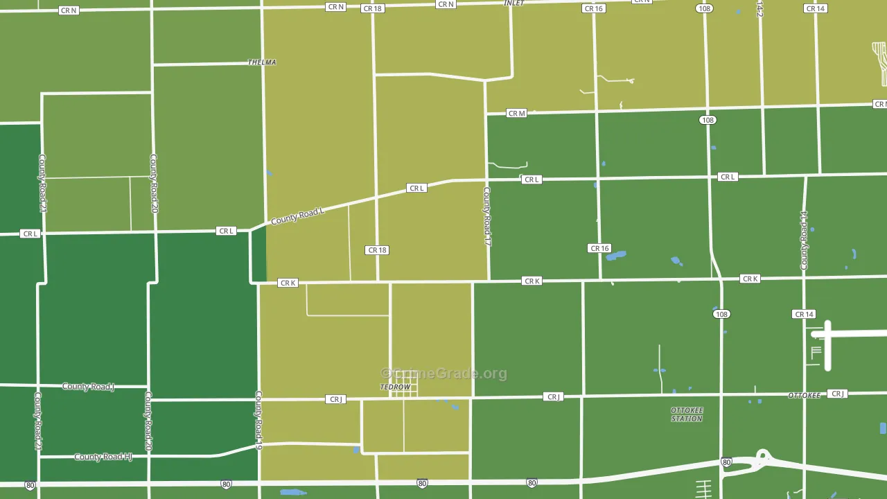 Tedrow, OH Map of Burglary Rates