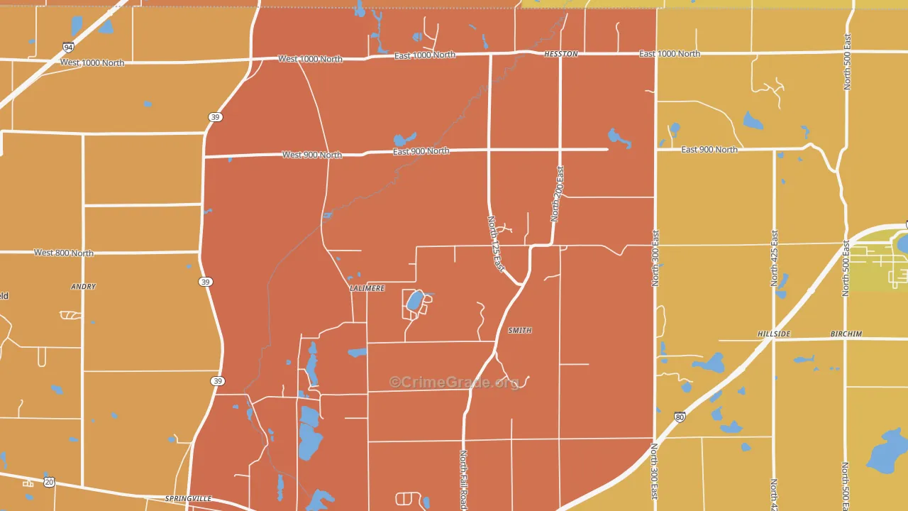 Tee Lake, IN Map of Burglary Rates