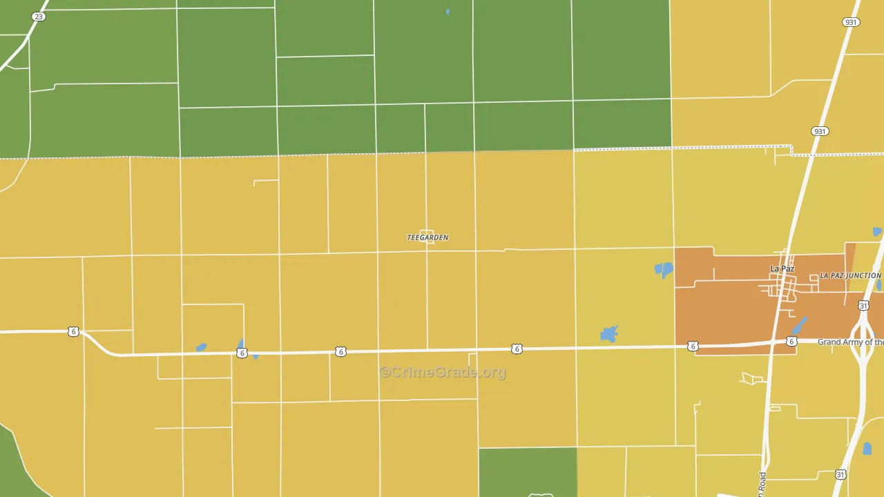 Teegarden, IN Map of Burglary Rates