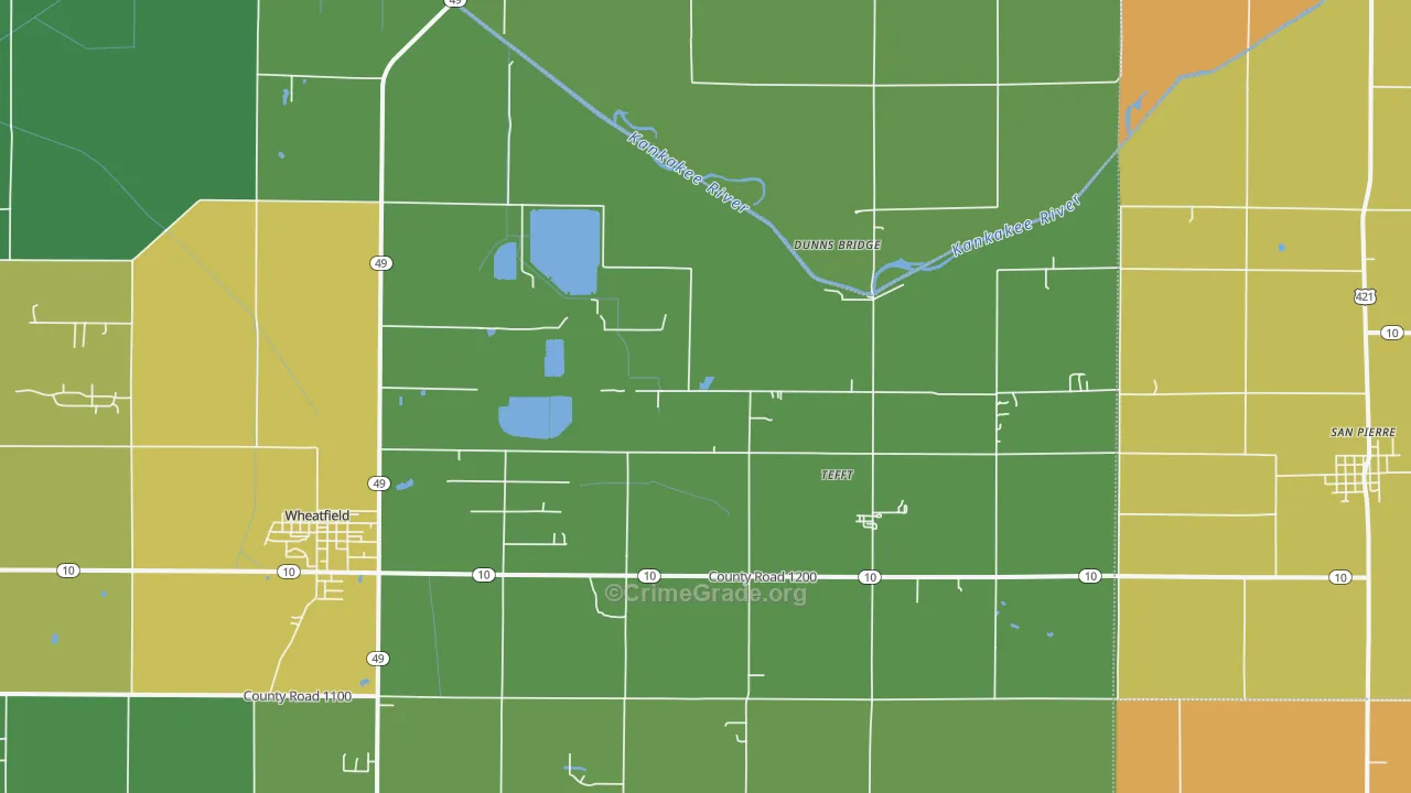 Tefft, IN Map of Burglary Rates