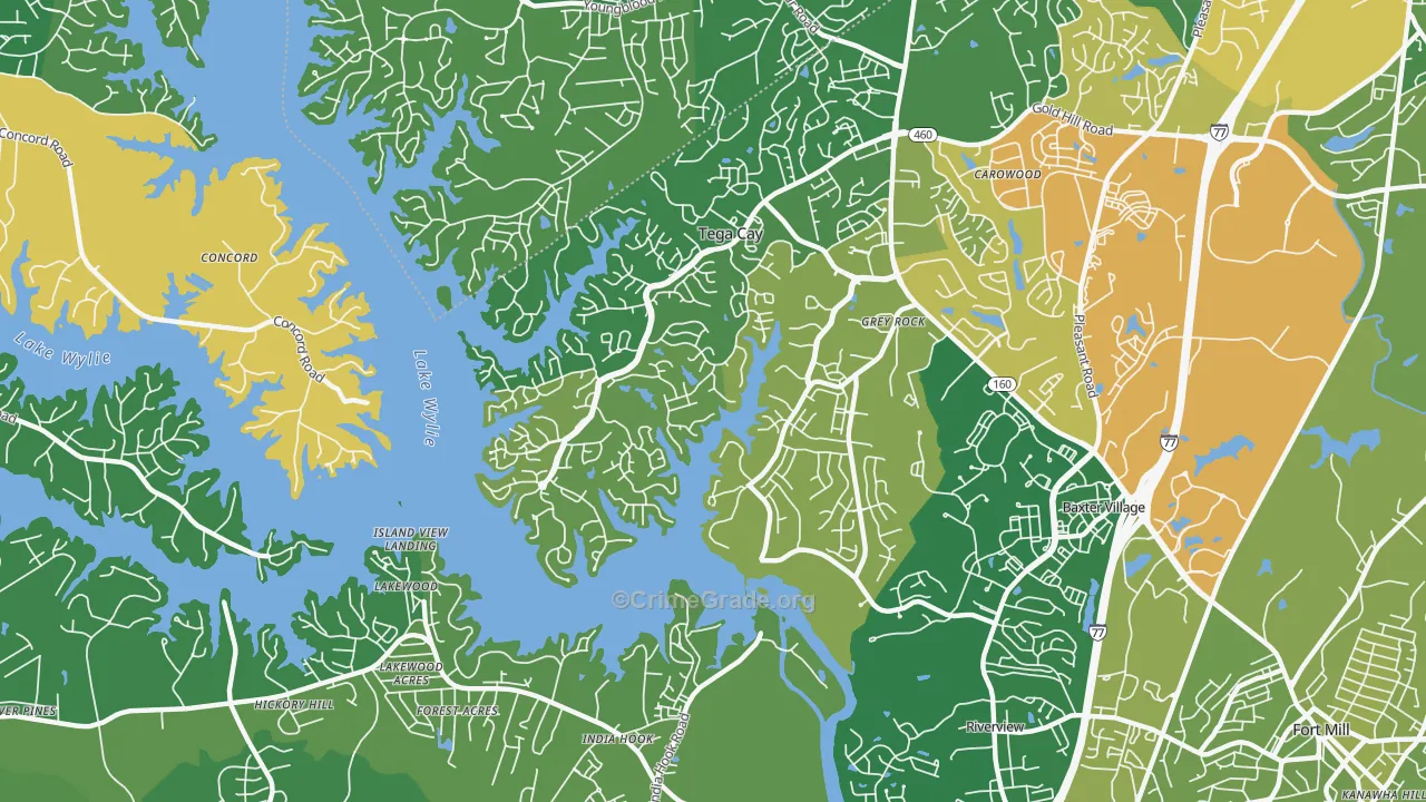 Tega Cay, SC Map of Burglary Rates