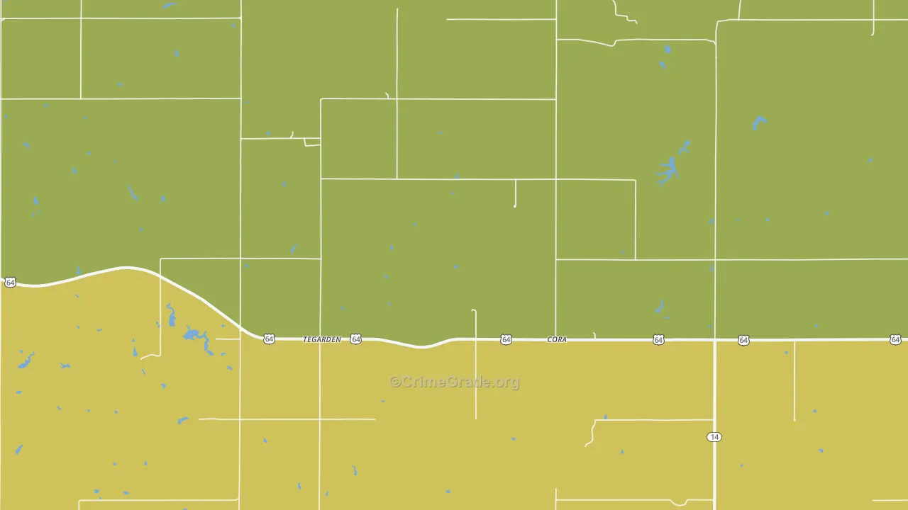Tegarden, OK Map of Burglary Rates