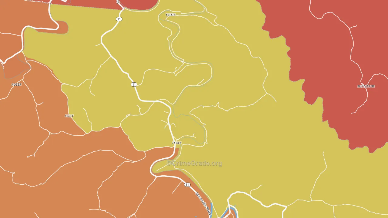Teges, KY Map of Burglary Rates