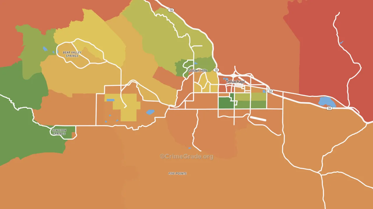 Tehachapi, CA Map of Burglary Rates
