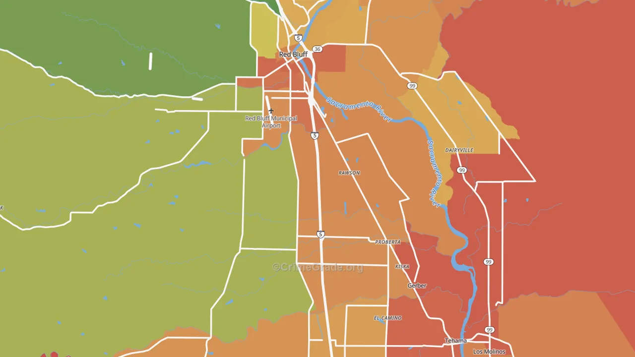 Tehama County, CA Map of Burglary Rates