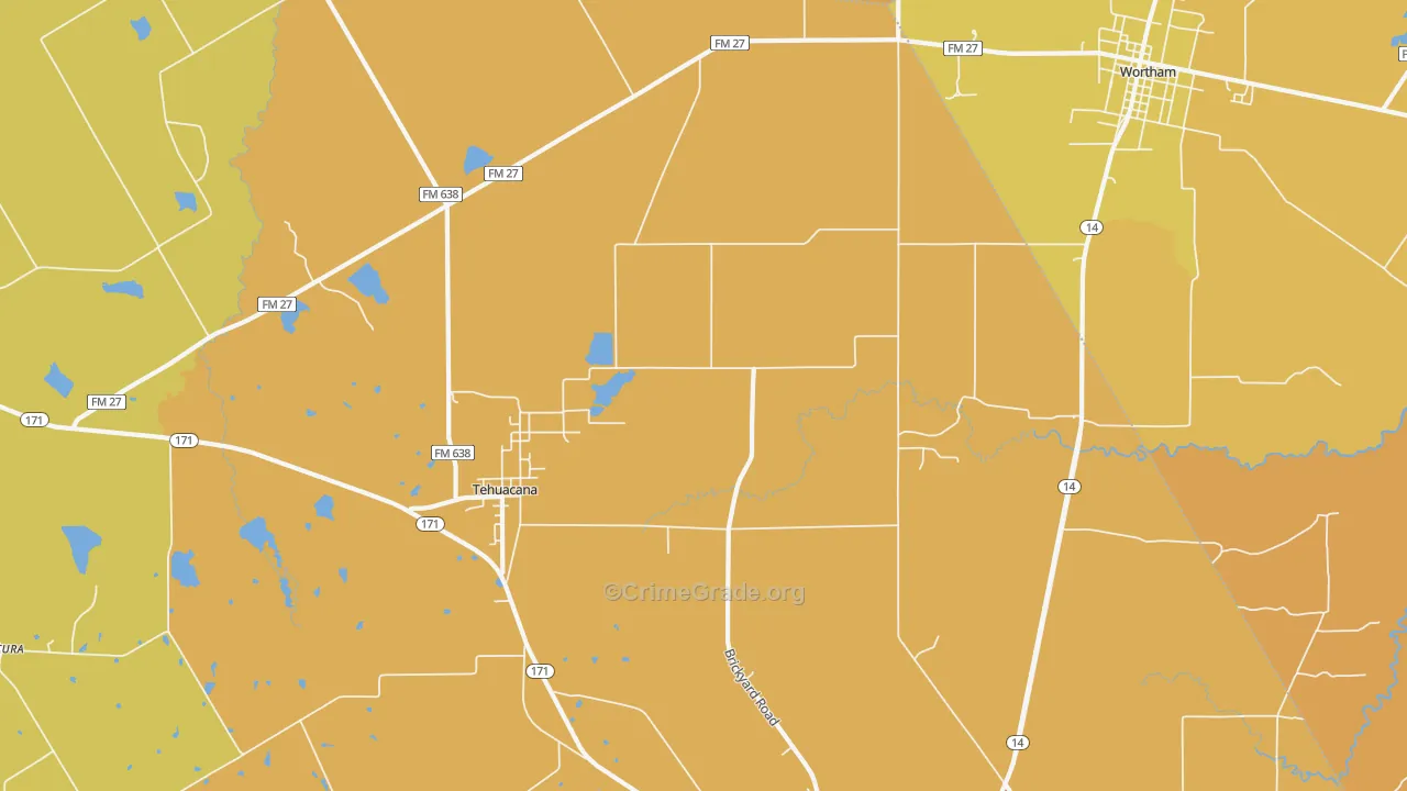 Tehuacana, TX Map of Burglary Rates