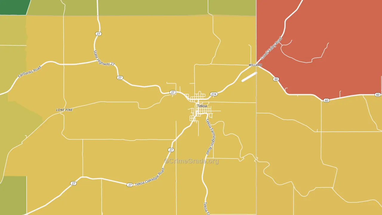Tekoa, WA Map of Burglary Rates
