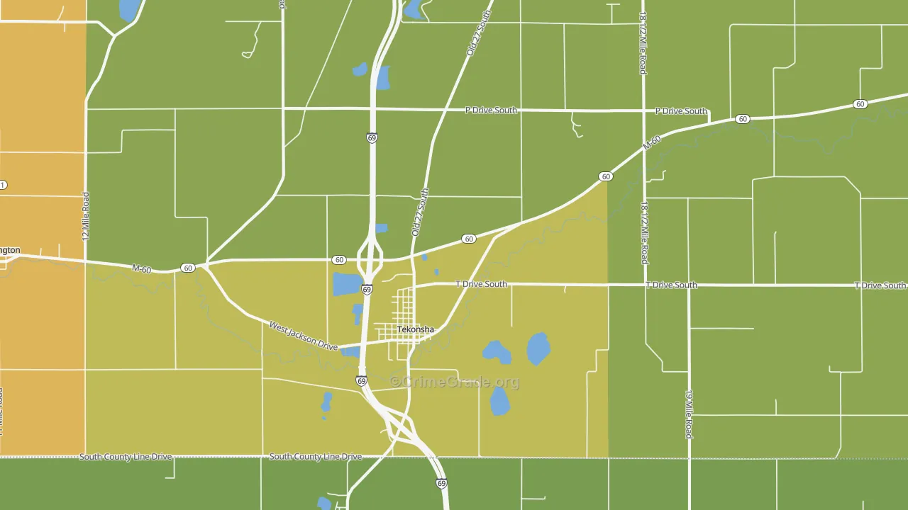 Tekonsha, MI Map of Burglary Rates