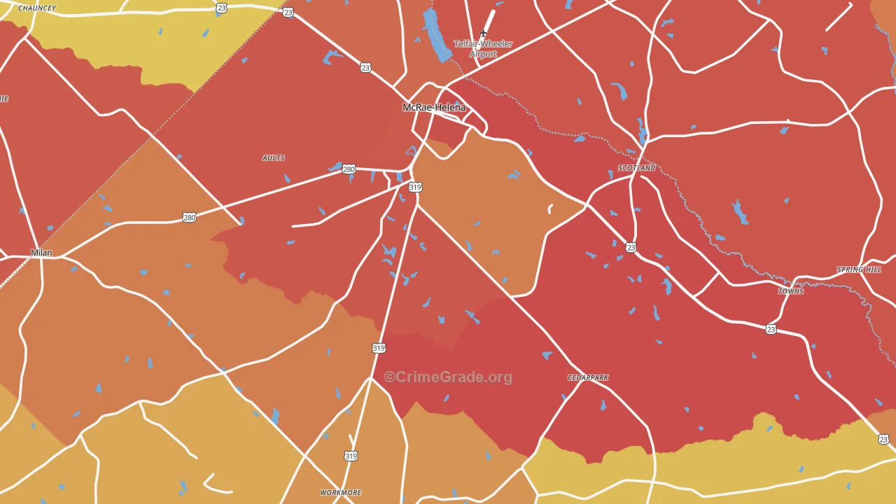 Telfair County, GA Map of Burglary Rates