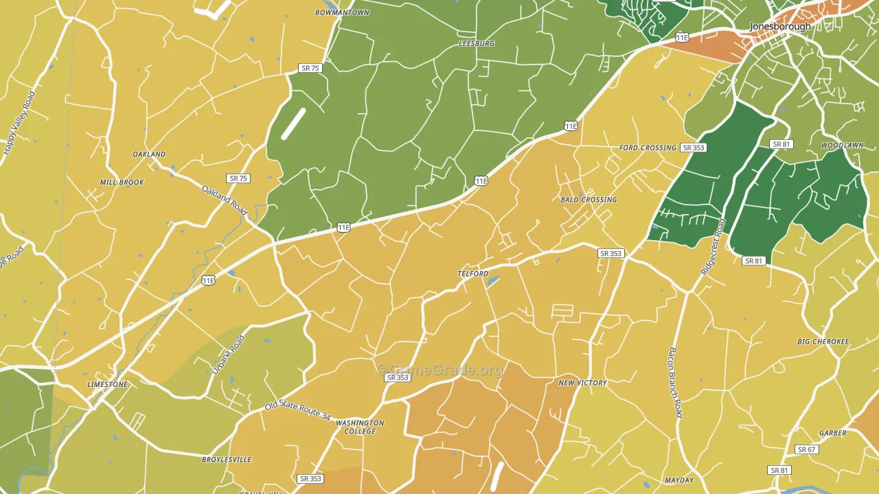 Telford, TN Map of Burglary Rates