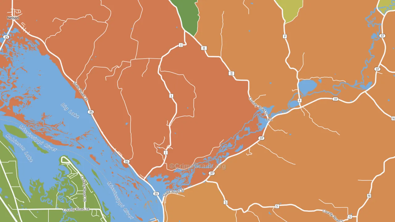 Tell, WI Map of Burglary Rates