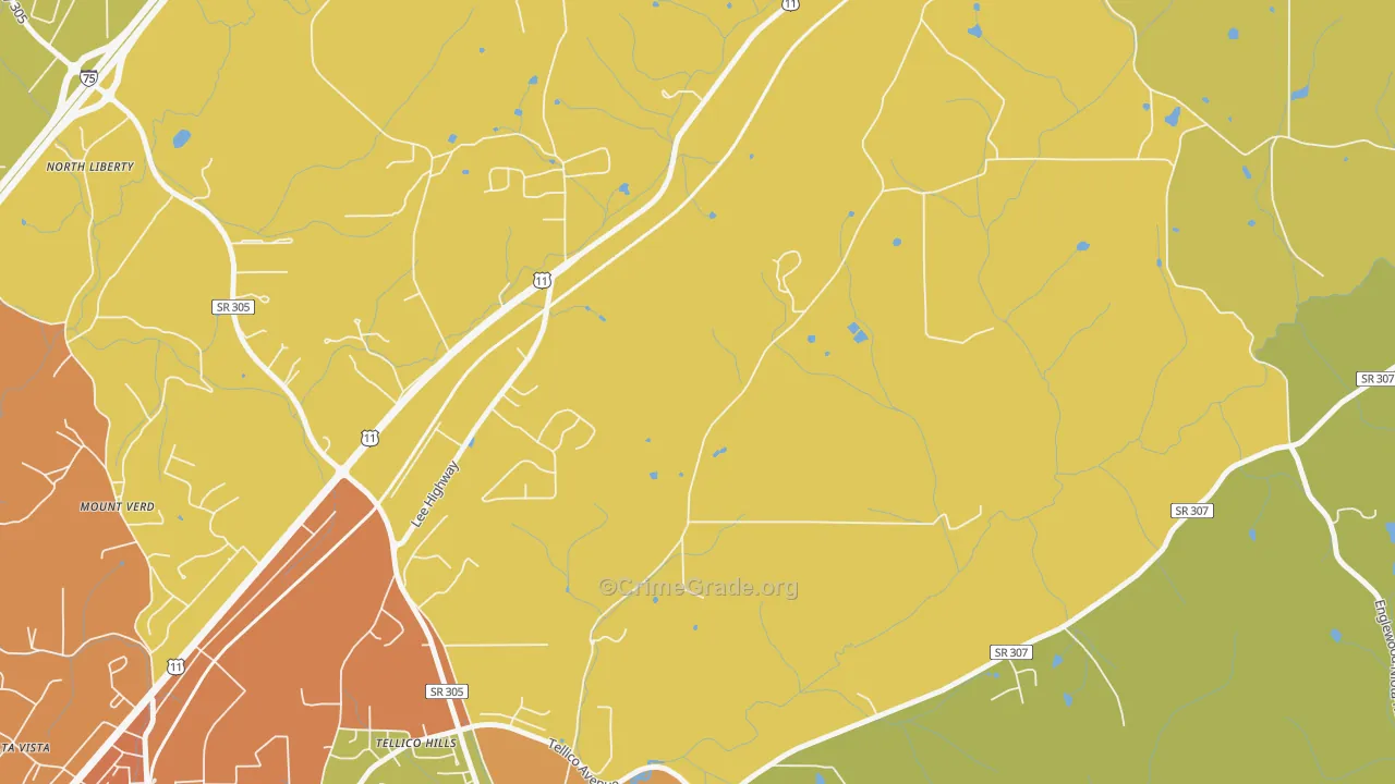 Tellico Hills, TN Map of Burglary Rates