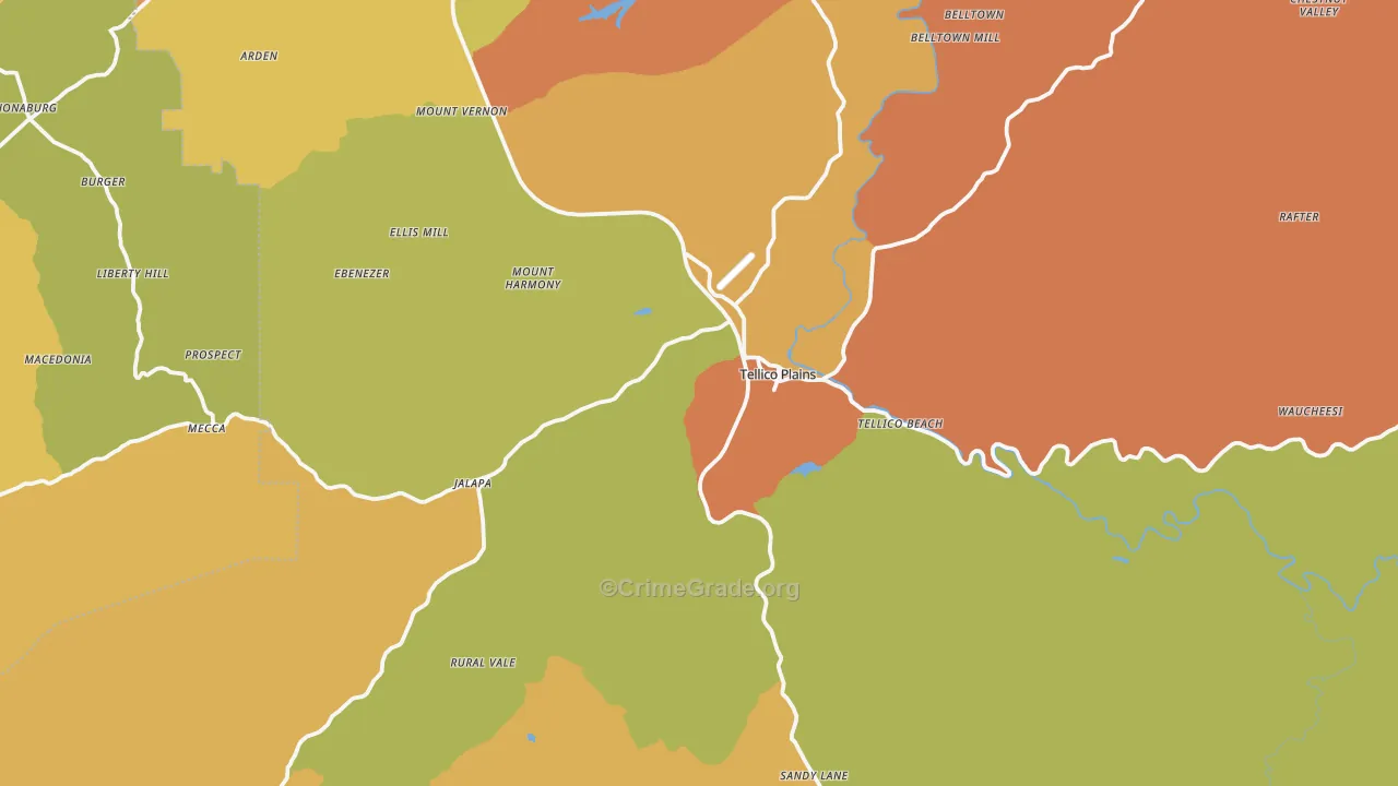 Tellico Plains, TN Map of Burglary Rates