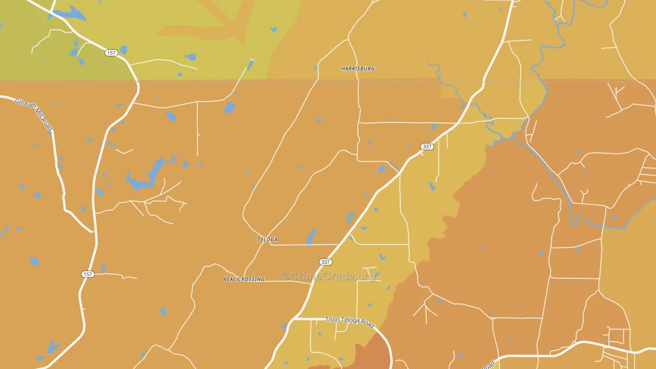 Teloga, GA Map of Burglary Rates